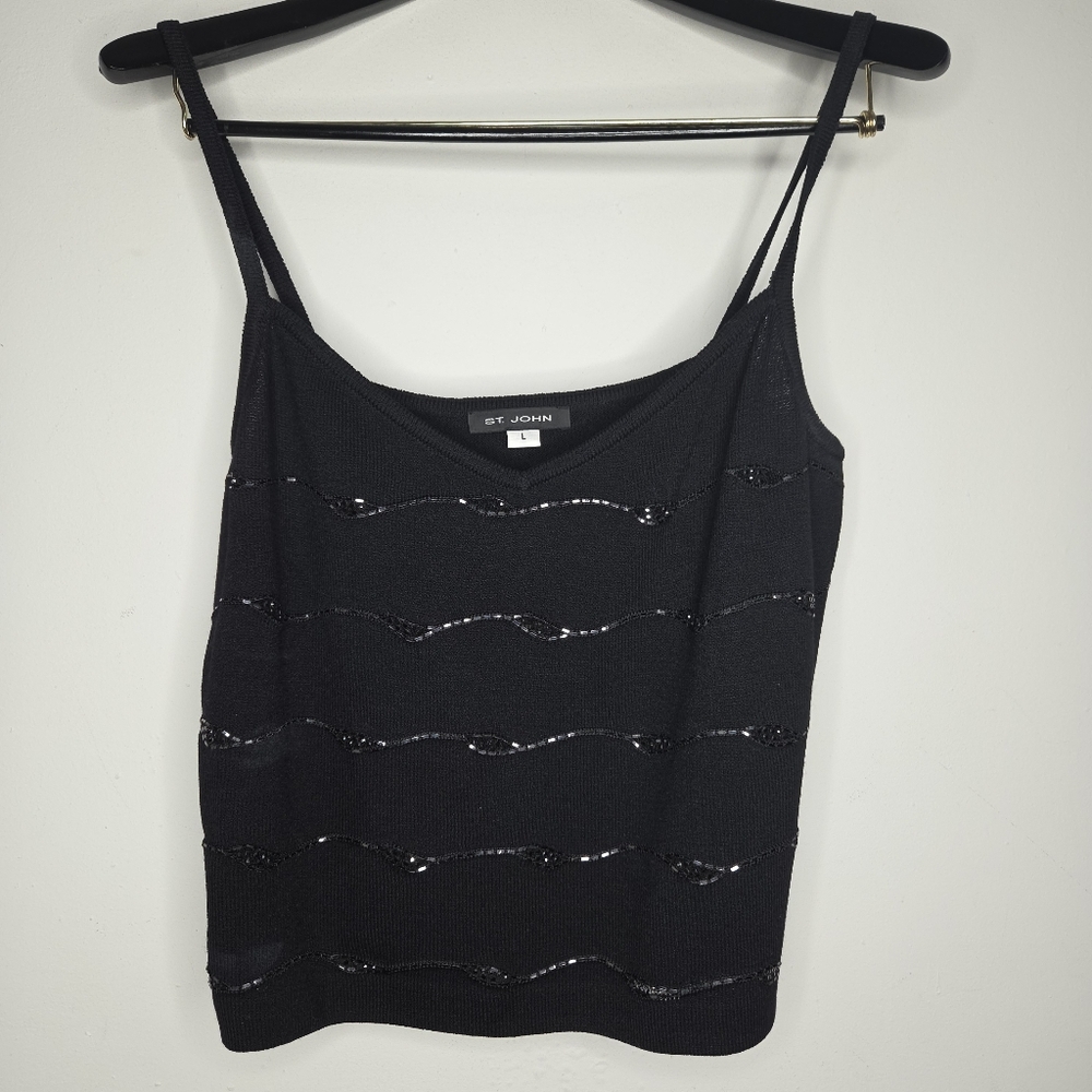 St. John Evening Black Sequined Camisole Tank Top Size L USA